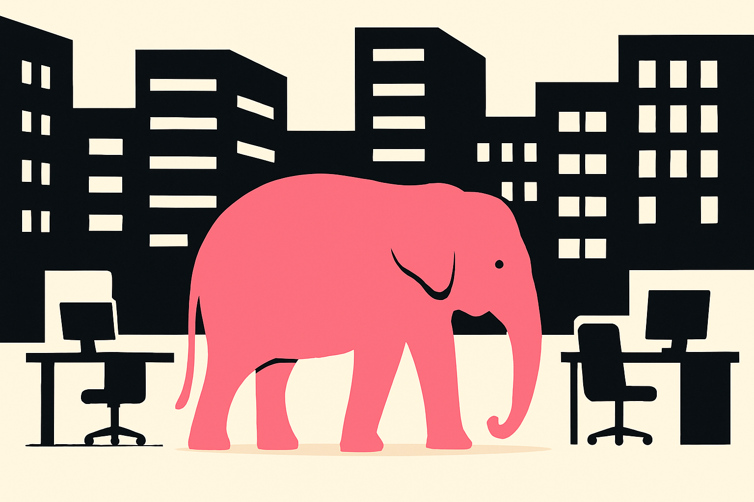 Roze olifant in kantooromgeving