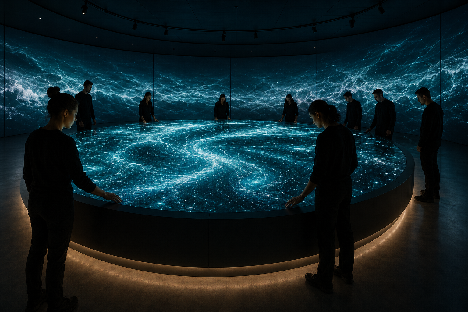 IVO Ocean Table interactive installation using water, light and magnetism