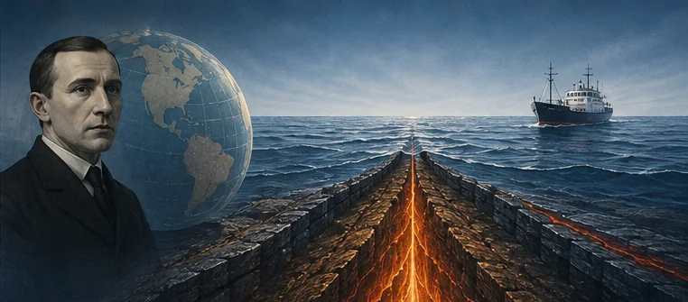 Alfred Wegener, the ocean floor and a research vessel revealing plate tectonics
